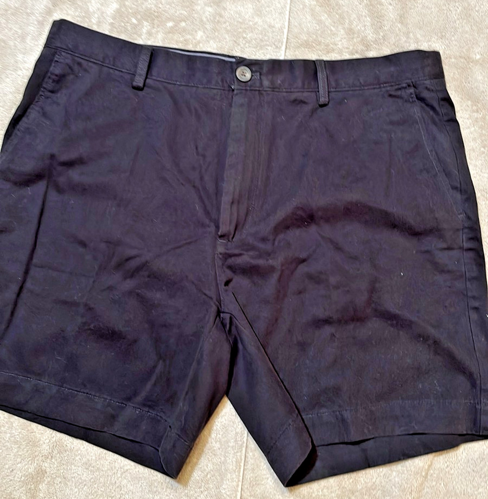 Mens Black Flat Front Cotton Twill Casual Chino Shorts 6.5 Inch Inseam